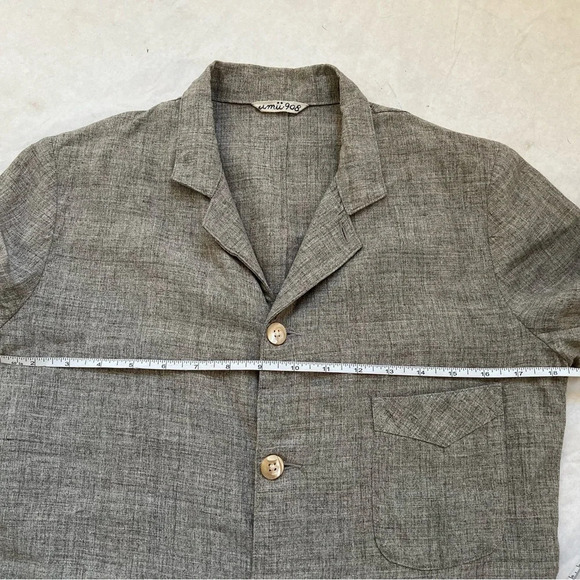 45RPM UMII 908 Women's V-neck Blouse Gray Linen  Sz S Long Sleeve Made in Japan - Picture 8 of 10